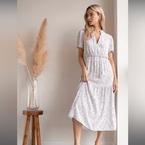 NWT Lulu’s Flourish With Me White Floral Print Tiered Midi Dress - XS